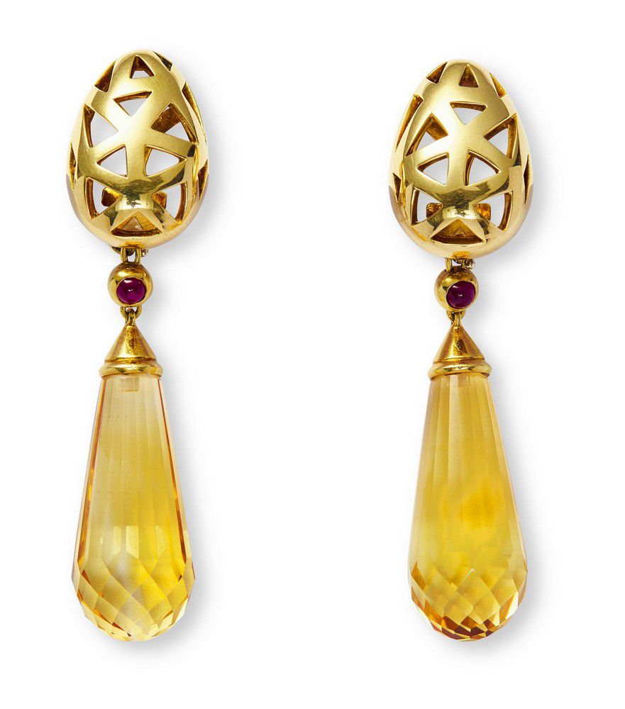 Citrine and Ruby Earrings by Antonini - Earrings - Jewellery