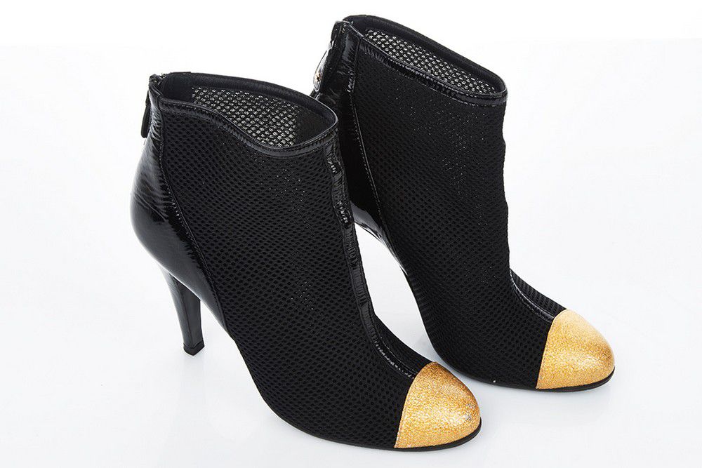 Chanel Patent Leather Ankle Boots with Gold Toe Cap - Footwear - Costume &  Dressing Accessories