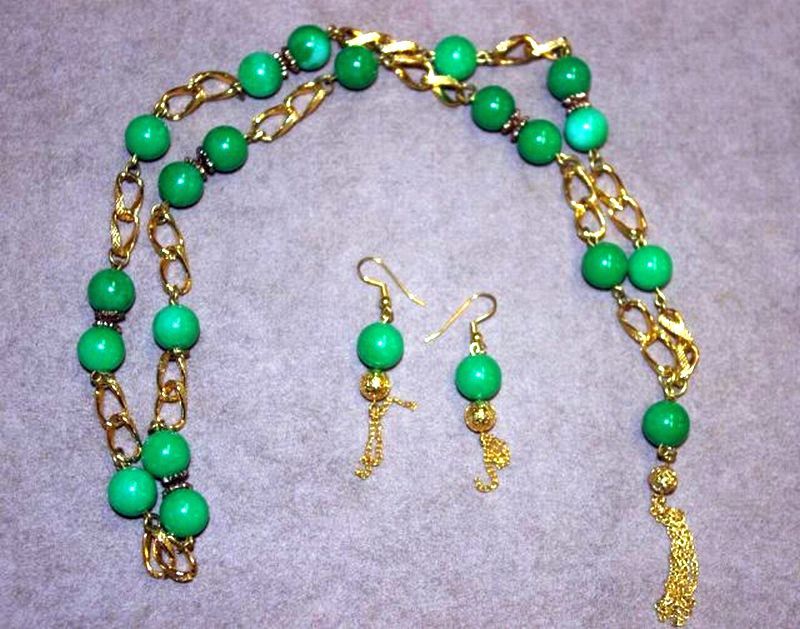 Jade & Gilt Necklace and Earring Set - Necklace/Chain - Jewellery