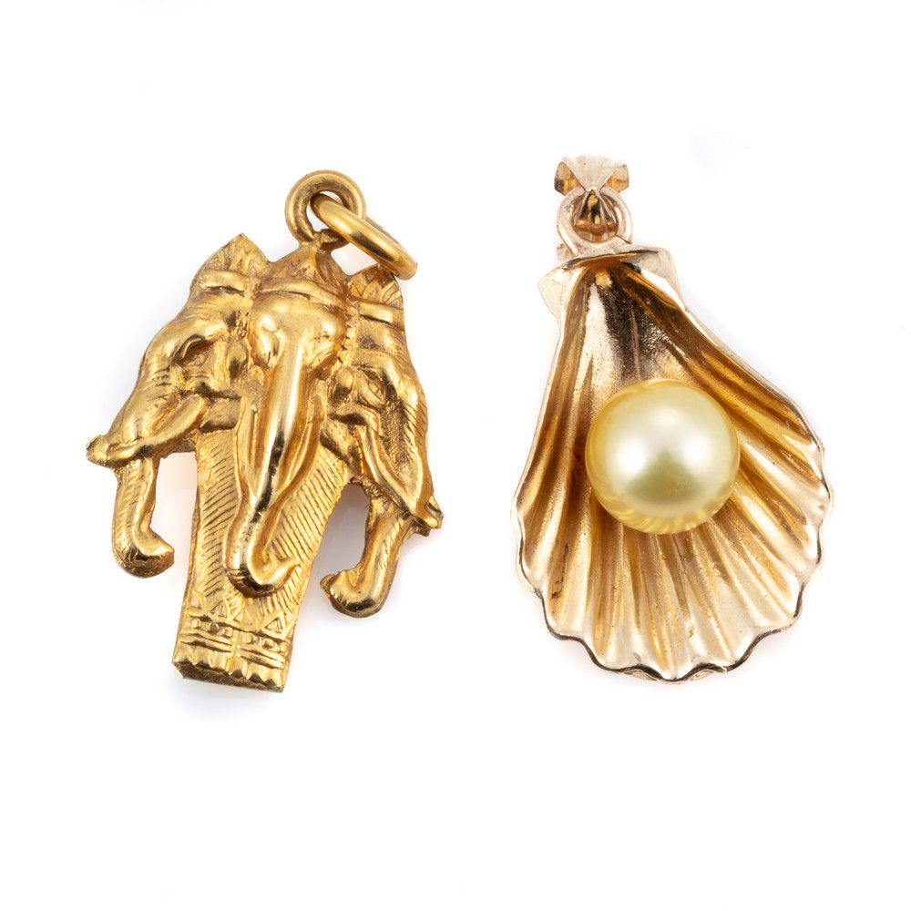 9ct Gold Elephant and Pearl Shell Charms - Zother - Jewellery