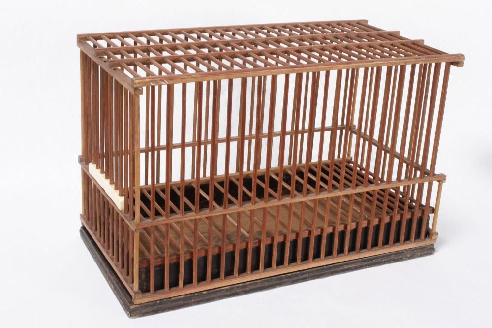 Bamboo and Ivory Birdcage on Wooden Base - Zother - Oriental