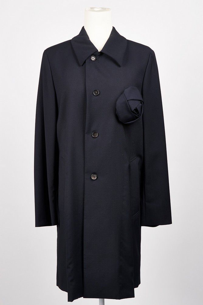 CDG Black Wool Pea Coat with Rosette Embellishment, Size S - Clothing ...
