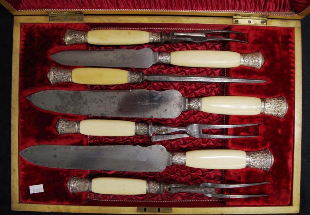 Antique Ivory & Silver Carving Set in Original Box (Sheffield 1912