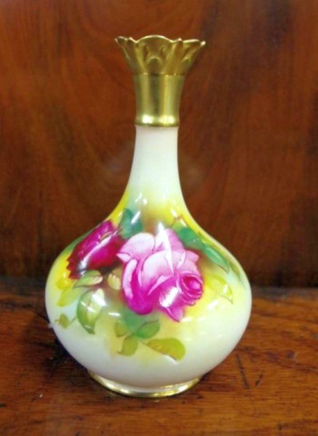 Handpainted Royal Worcester Vase with Rose & Gilt Decoration - Royal ...