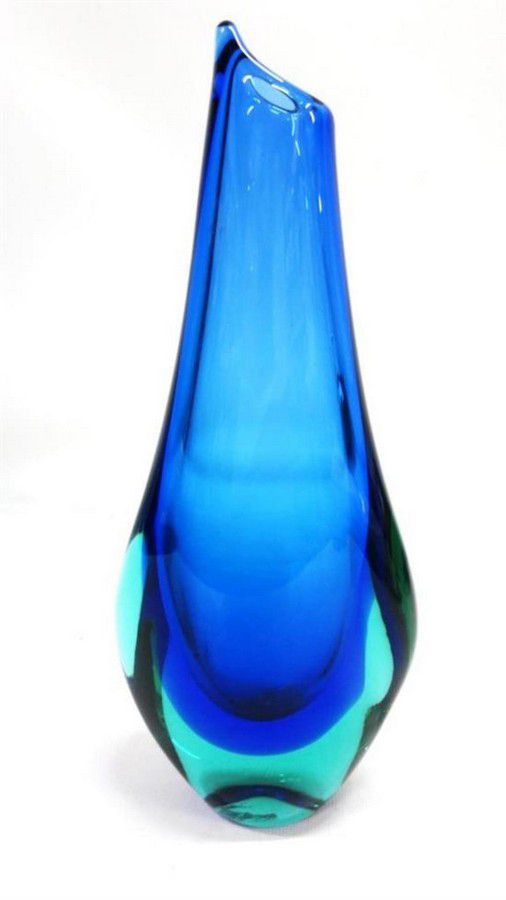 Blue And Green Murano Art Glass Vase 26 Cm Venetian Murano Glass