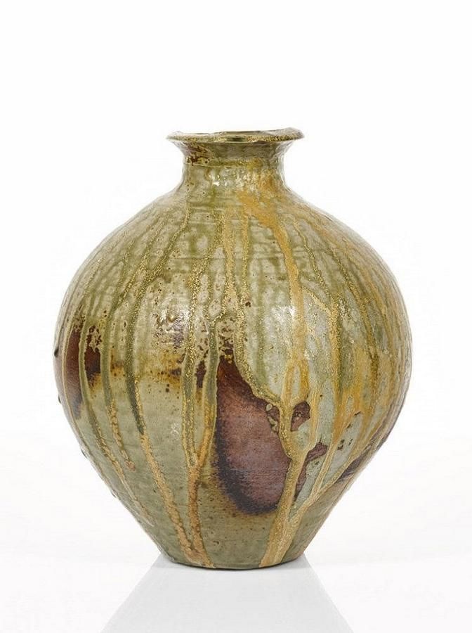 Peter Rushforth (Australian, b. 1920). Stoneware vase green and… Australian Themes & Other
