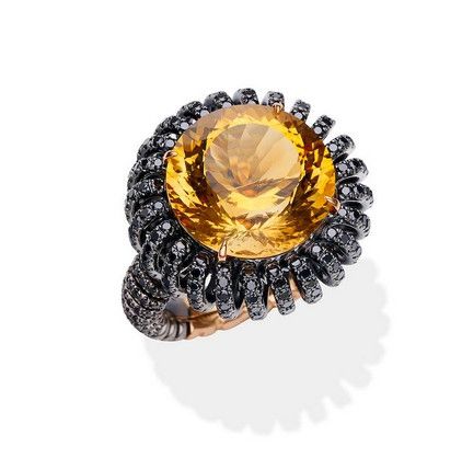 Citrine and Black Diamond Ring by Paolo Costagli - Rings - Jewellery