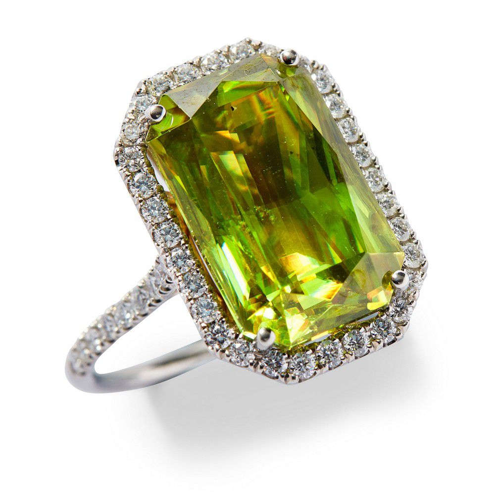 Sphene and Diamond Cluster Ring - Rings - Jewellery