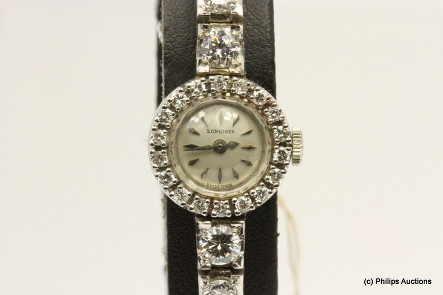 A diamond set ladies Longines cocktail wristwatch, 18ct white ...