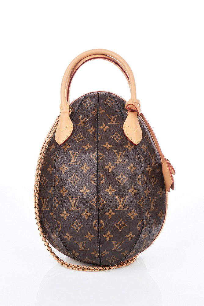 Louis Vuitton, egg bag, monogram canvas and black leather oval ...