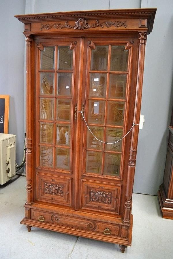  French  walnut bookcase  with two glazed doors an a singe 