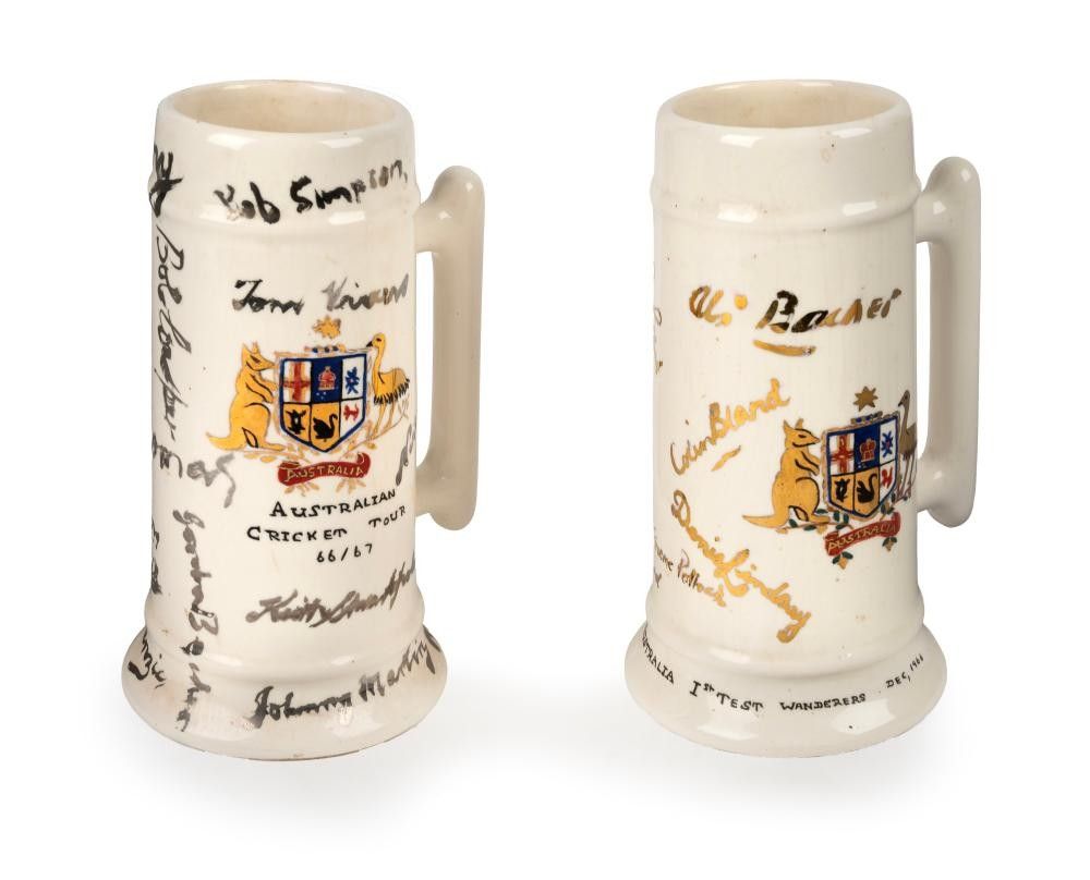 1966/67 Australian Cricket Tour of South Africa Signed Beer Steins ...