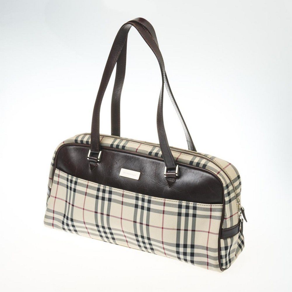 Burberry Checker Canvas Bag with Leather Trim - Handbags & Purses ...