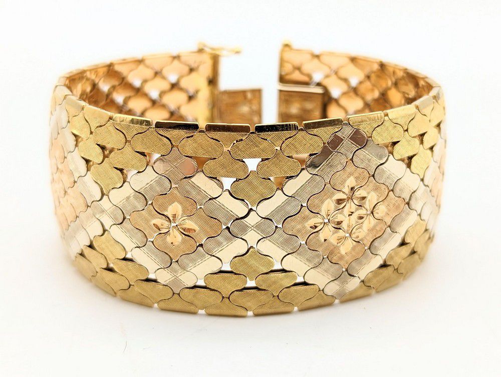 Geometric 18ct Tri-Tone Gold Bracelet - 73g - Bracelets/Bangles - Jewellery