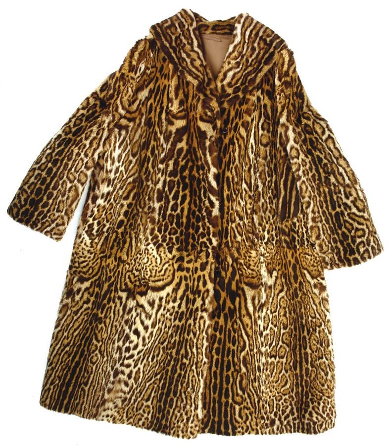 Vintage Ocelot Lady's Coat with Silk Lining & Belt - Textiles & Costume ...
