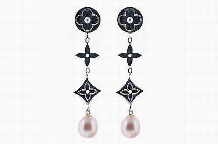 LV 18ct White Gold & Pearl Drop Earrings - Earrings - Jewellery