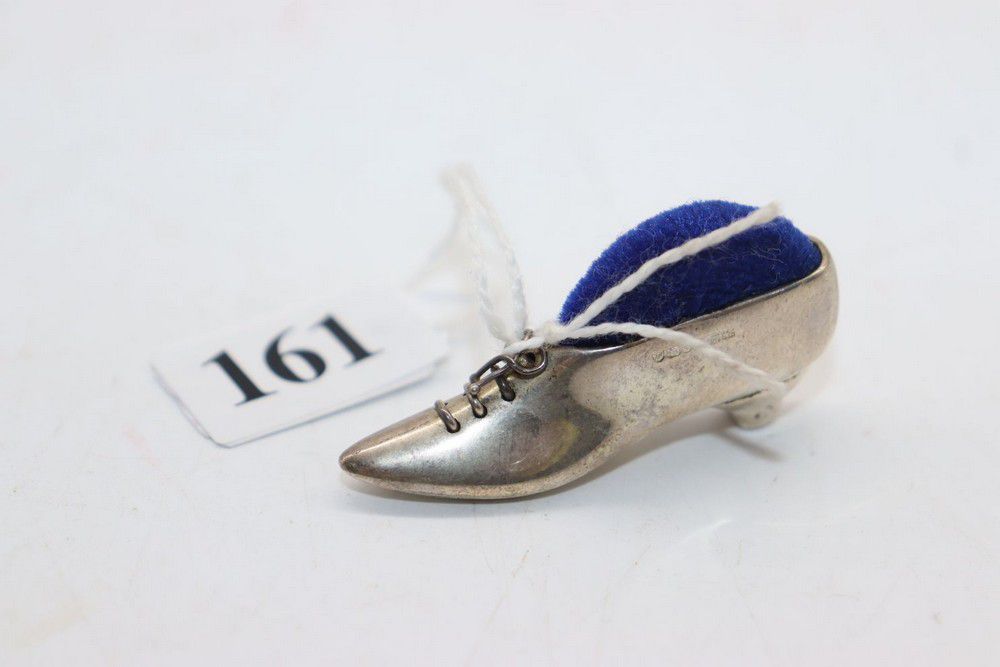 London Hallmarked Silver Shoe Pin Cushion with Blue Velvet - Sewing ...