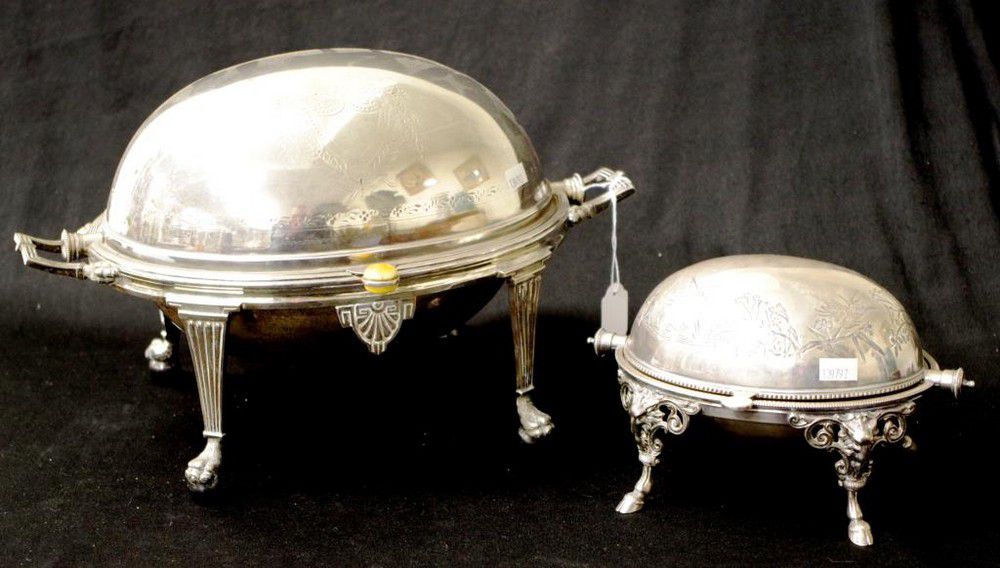 Silver Plate Retractable Lid Serving Dishes with Pierced Trays Trays
