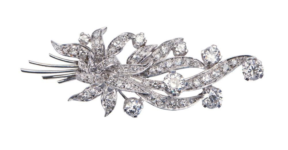 Spray Design Diamond Brooch in White Gold - Brooches - Jewellery