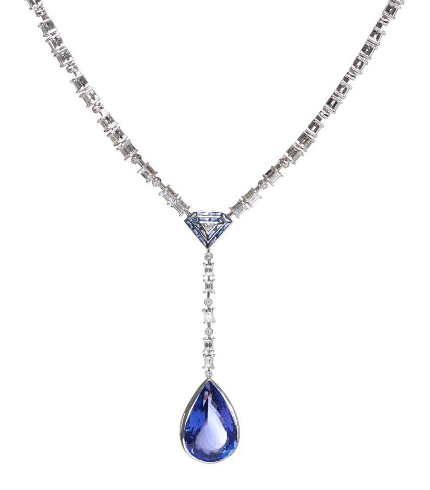 14ct Tanzanite & Diamond Necklace in 18ct White Gold - Pendants/Lockets ...