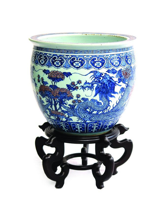 Oriental Dragon Jardiniere on Scrolling Stand - Ceramics - Chinese