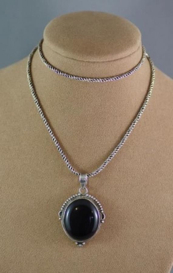 Onyx Pendant on Silver Chain - Pendants/Lockets - Jewellery