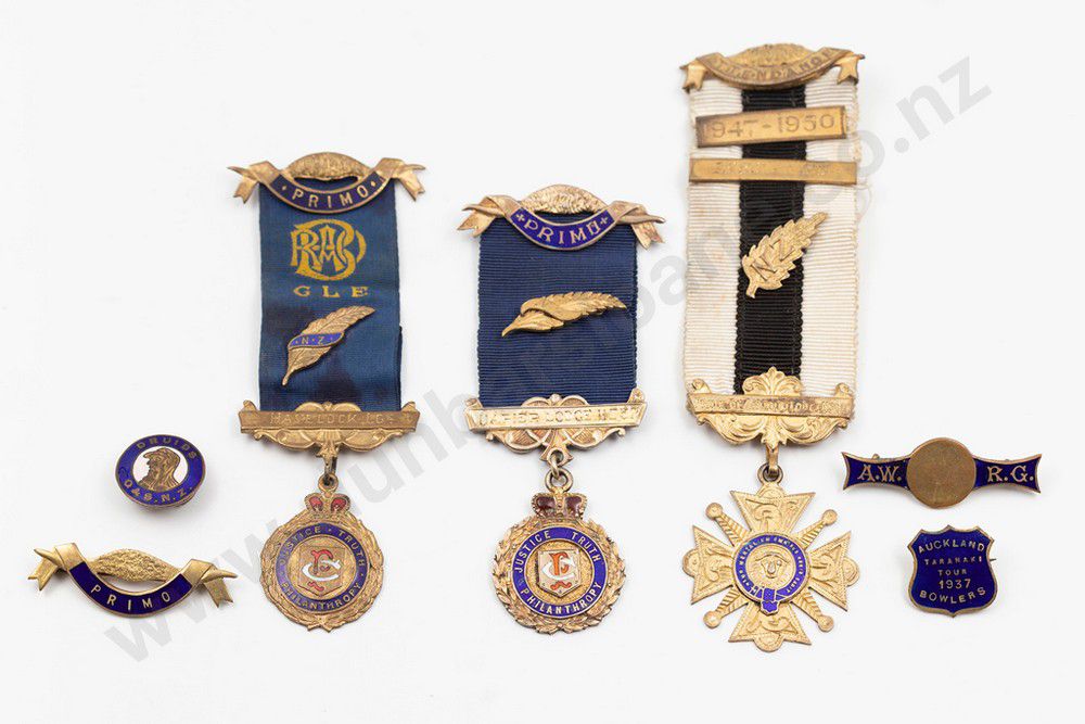 New Zealand Lodge Medals with Pins and Button Masonic Regalia and Jewellery Recreations