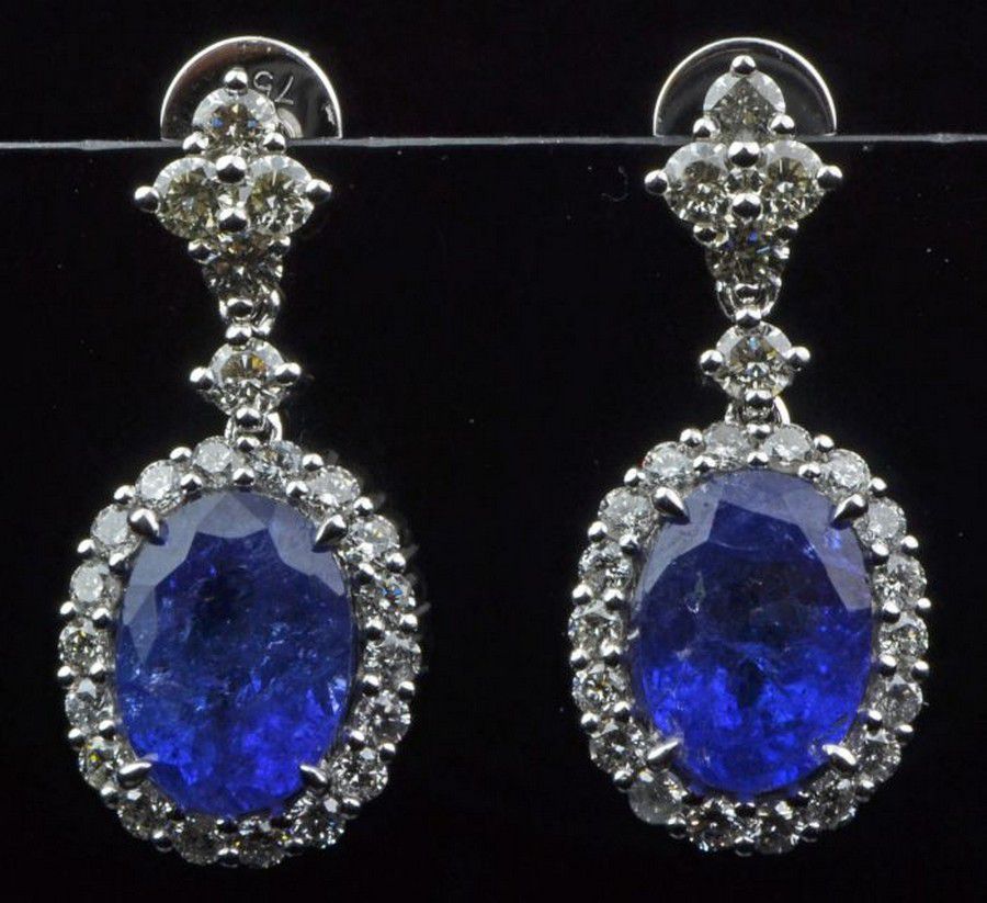 Tanzanite and Diamond Drop Earrings in 18ct White Gold - Earrings ...