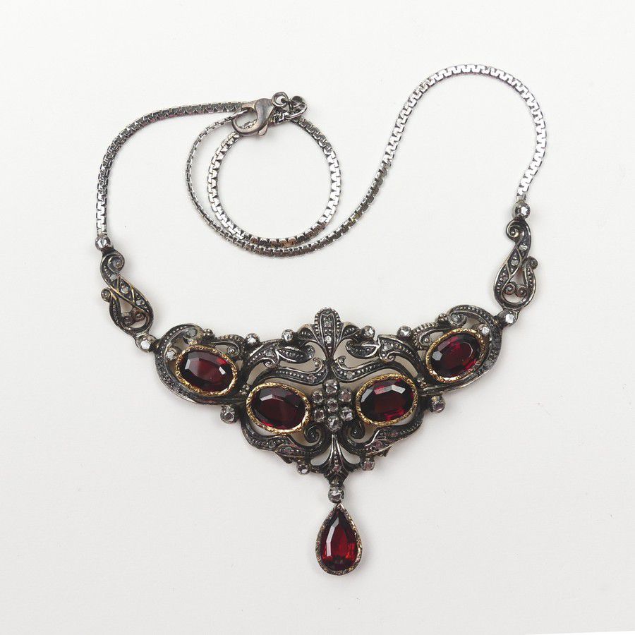 Ornate Diamond and Garnet Necklace - Necklace/Chain - Jewellery