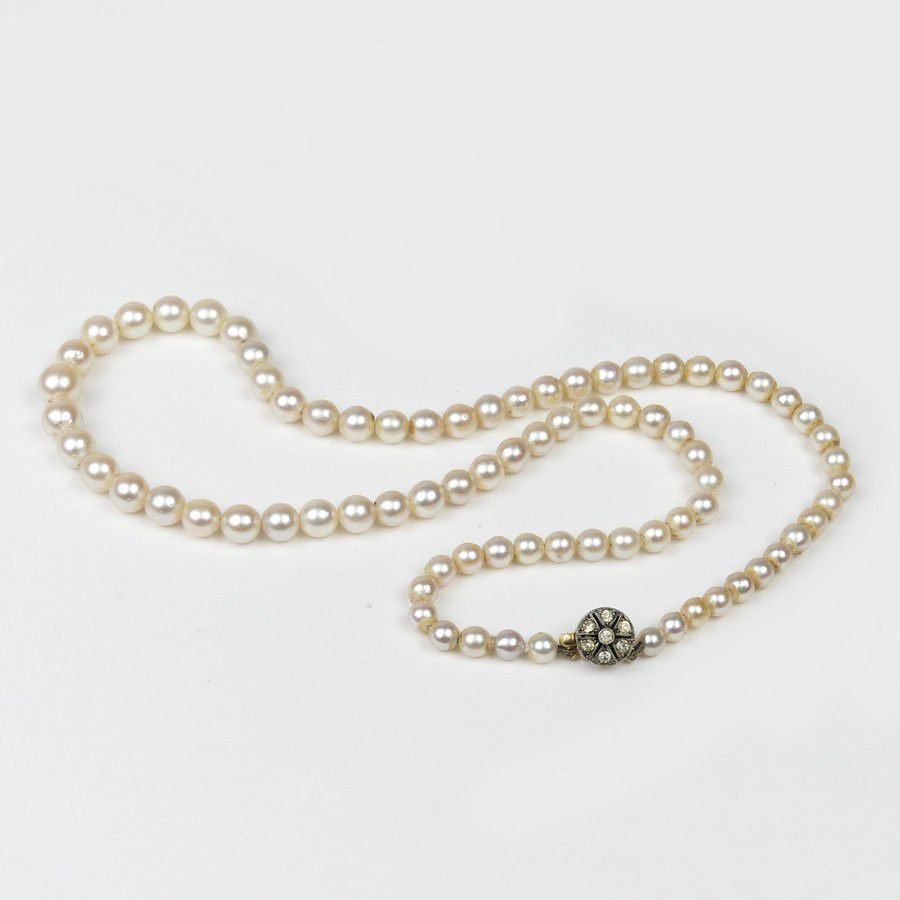 Cream Pearl Necklace with Paste Diamond Clasp - Necklace/Chain - Jewellery