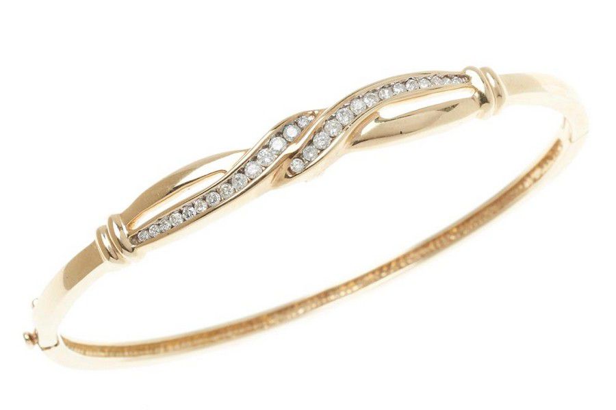 10ct Gold Diamond Hinged Bangle with Safety Catch - Bracelets/Bangles ...
