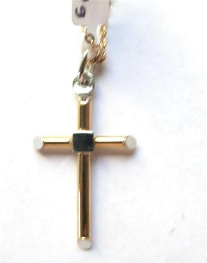 9ct Gold Cross Pendant - Yellow & White - Pendants/Lockets - Jewellery