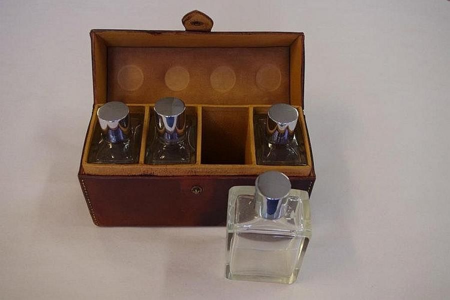 Set of 4 Perfume Bottles in Leather Case - Scent Bottles - Costume ...