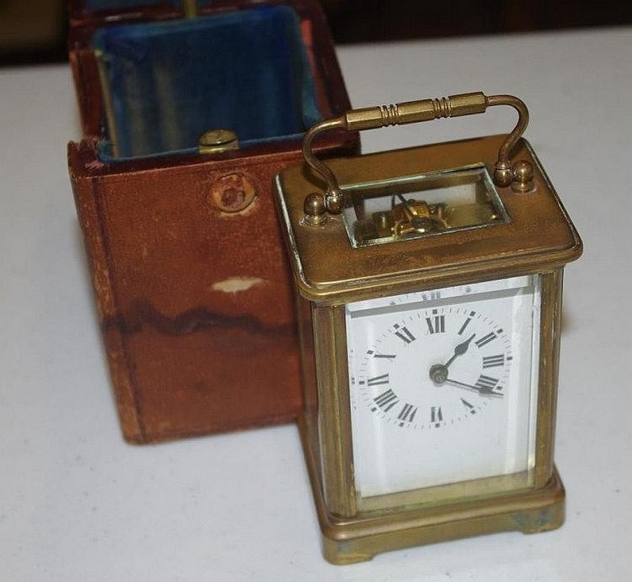 French Brass Carriage Clock in Travel Case with Key - Clocks - Carriage ...