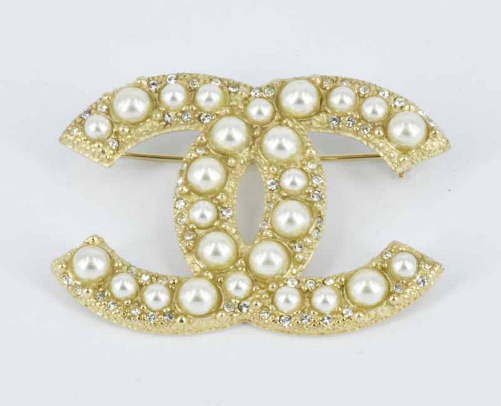 Chanel Double-C Brooch with Imitation Pearls in Original Box - Brooches -  Jewellery
