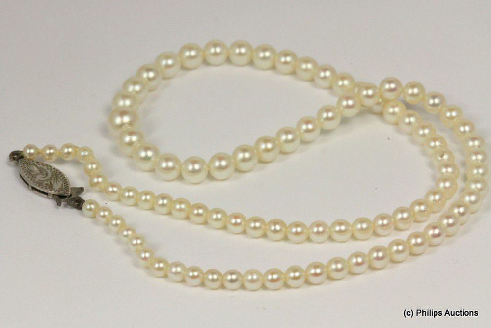 Vintage Cultured Pearl Strand with Sterling Silver Clasp - Necklace ...