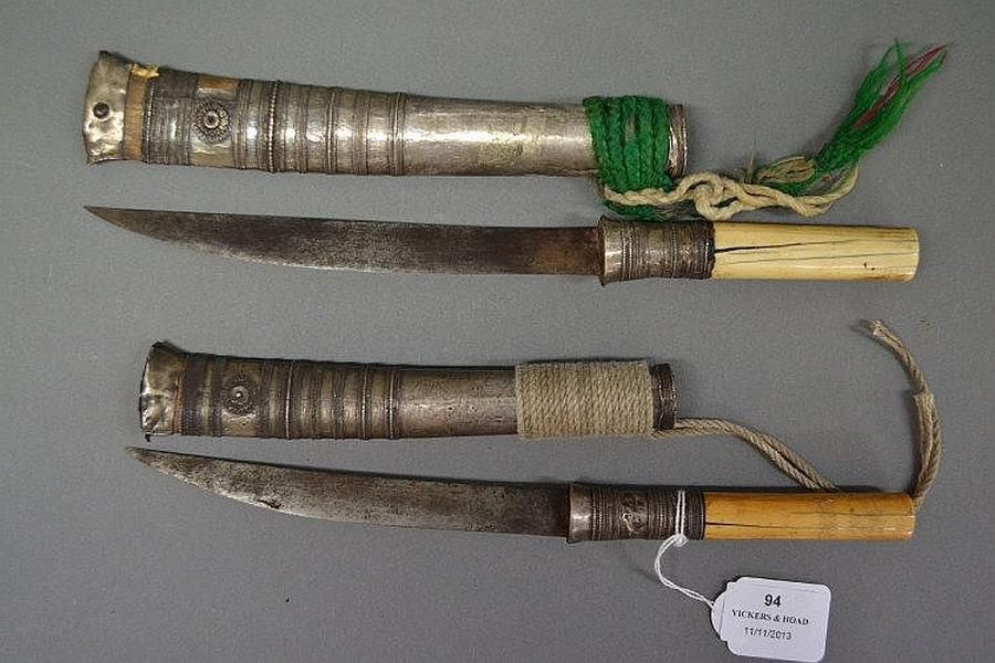 Burmese Priest Knives with Ivory Handles & Silver Sheaths (2) - Zother ...