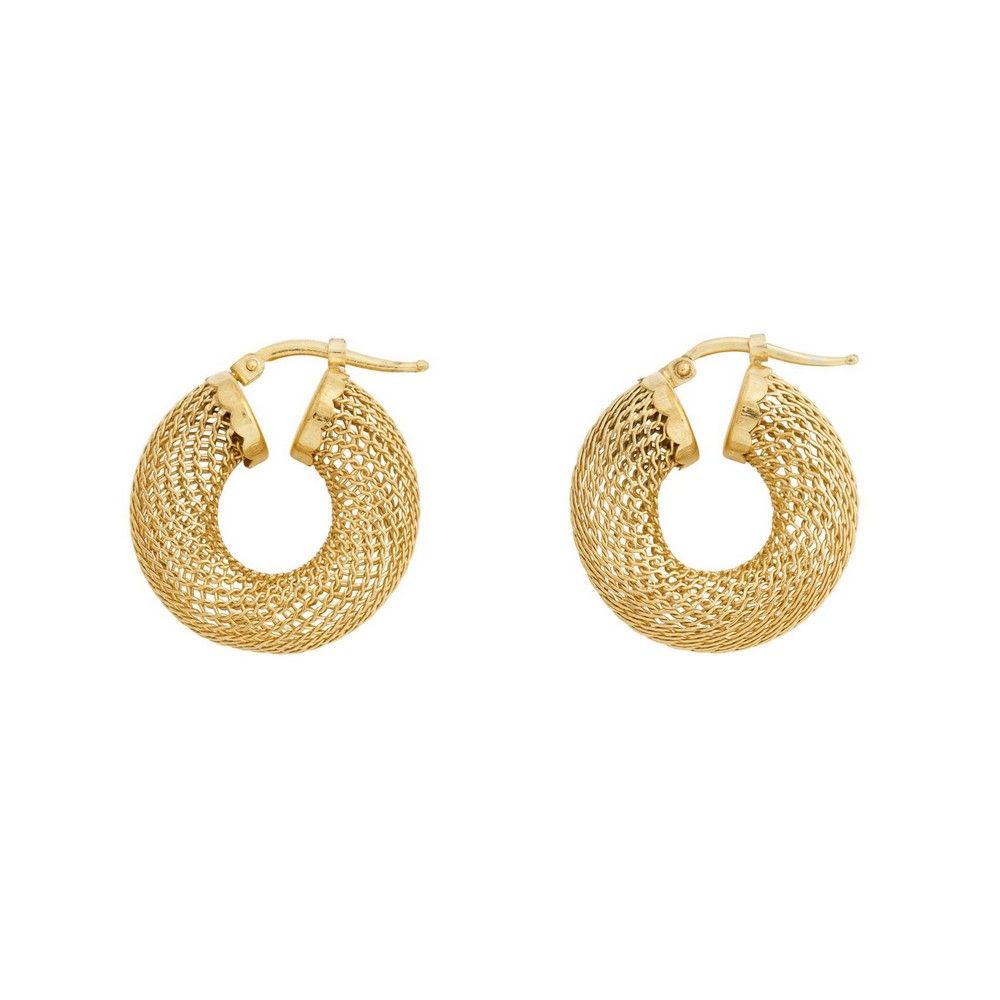 9ct Gold Woven Mesh Hoop Earrings with Lever-Back Fittings - Earrings ...