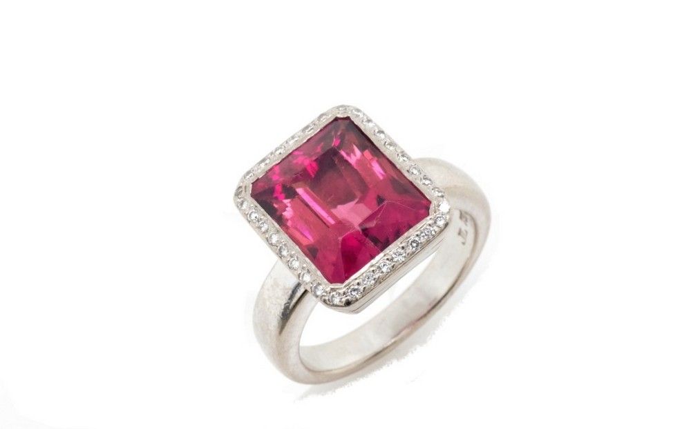 Pink tourmaline, diamond & 18ct white gold Jan Logan ring - Rings ...