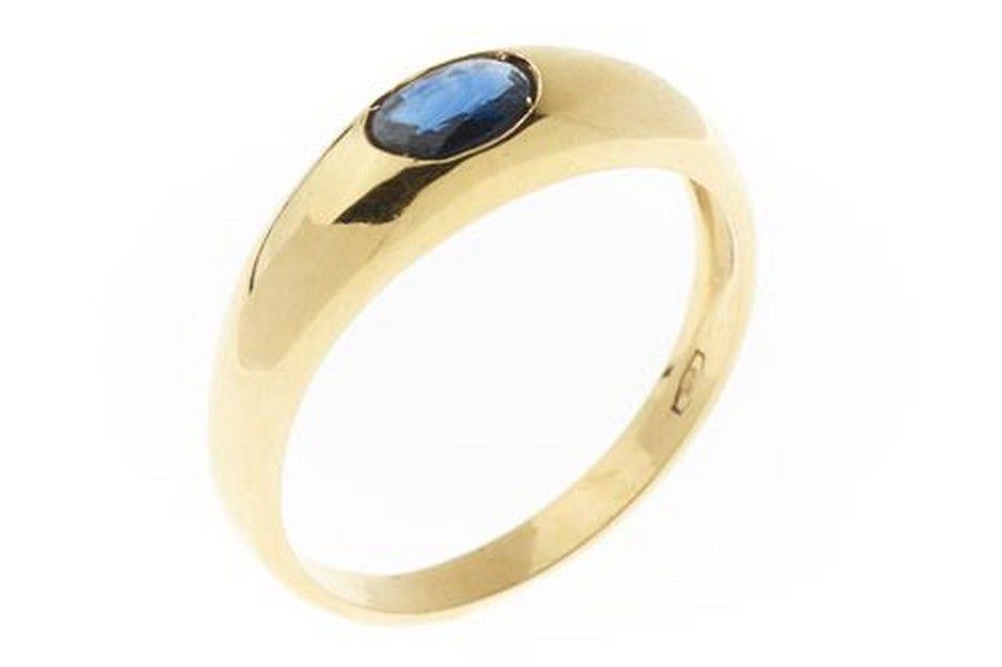 18ct Gold Blue Sapphire Gypsy Ring, Size R - Rings - Jewellery