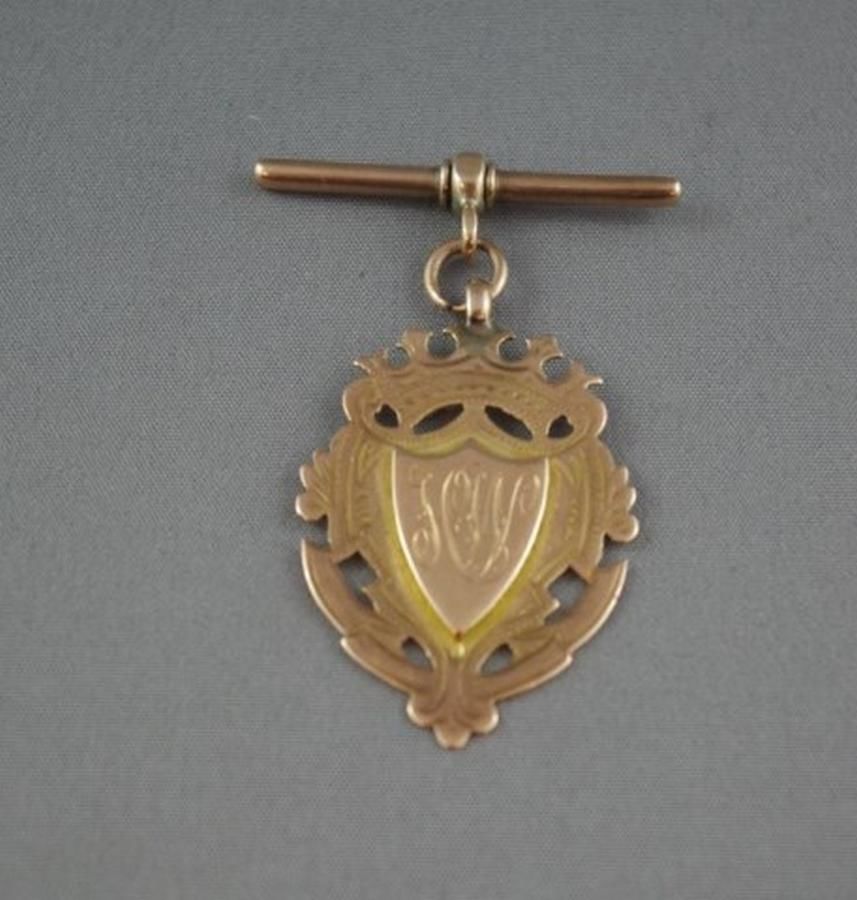 9ct Gold Fob Medallion with T-Bar, 8.4g - Medals, civilian ...