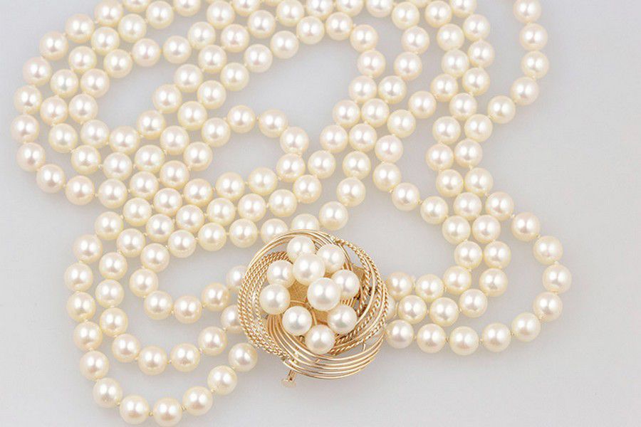 Mikimoto Triple Strand Pearl Necklace with Brooch Clasp - Necklace ...