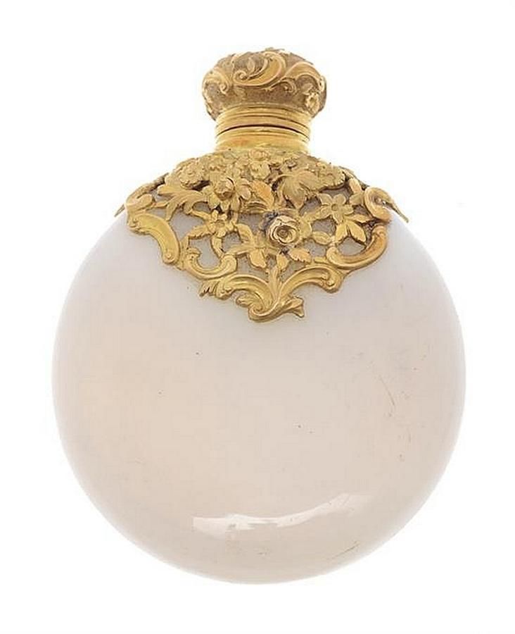 Opalescent Glass Scent Bottle with Gold Floral Cap - Scent Bottles ...