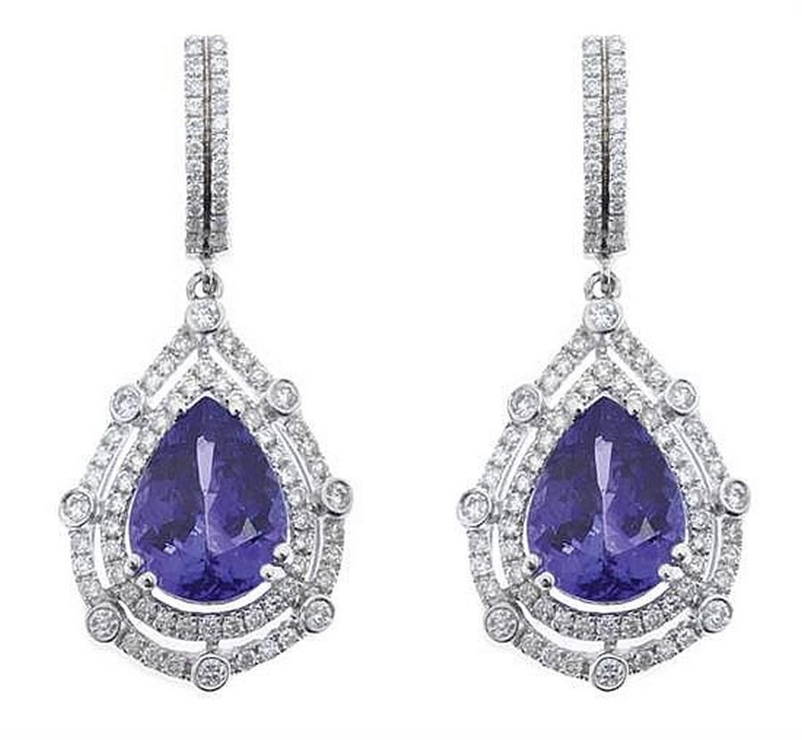 Tanzanite and Diamond Drop Earrings in White Gold - Earrings - Jewellery