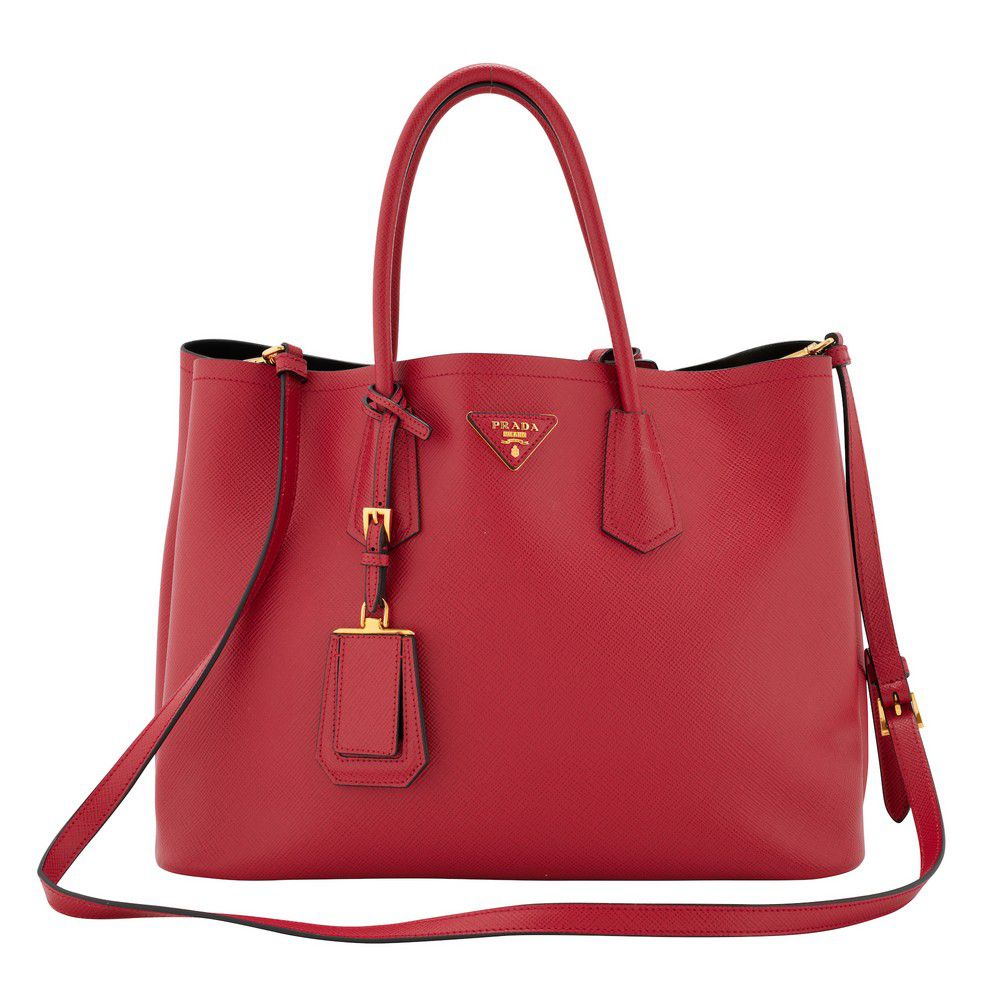 Red Prada Saffiano Double Bag with Detachable Strap - Handbags & Purses ...