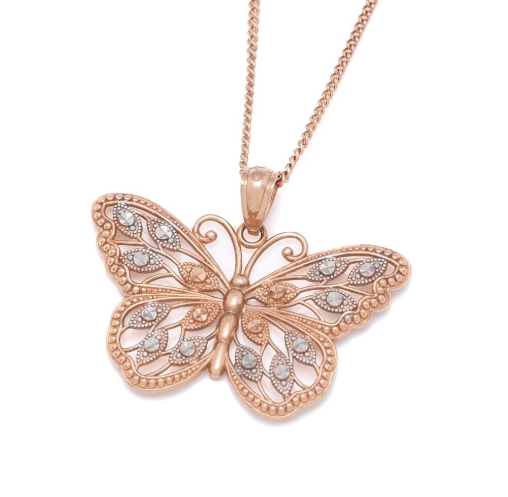 18K Rose Gold Tone Titanium Stainless Steel Butterfly Pendant Necklace – 16 Inch With Extender – Gift Boxed