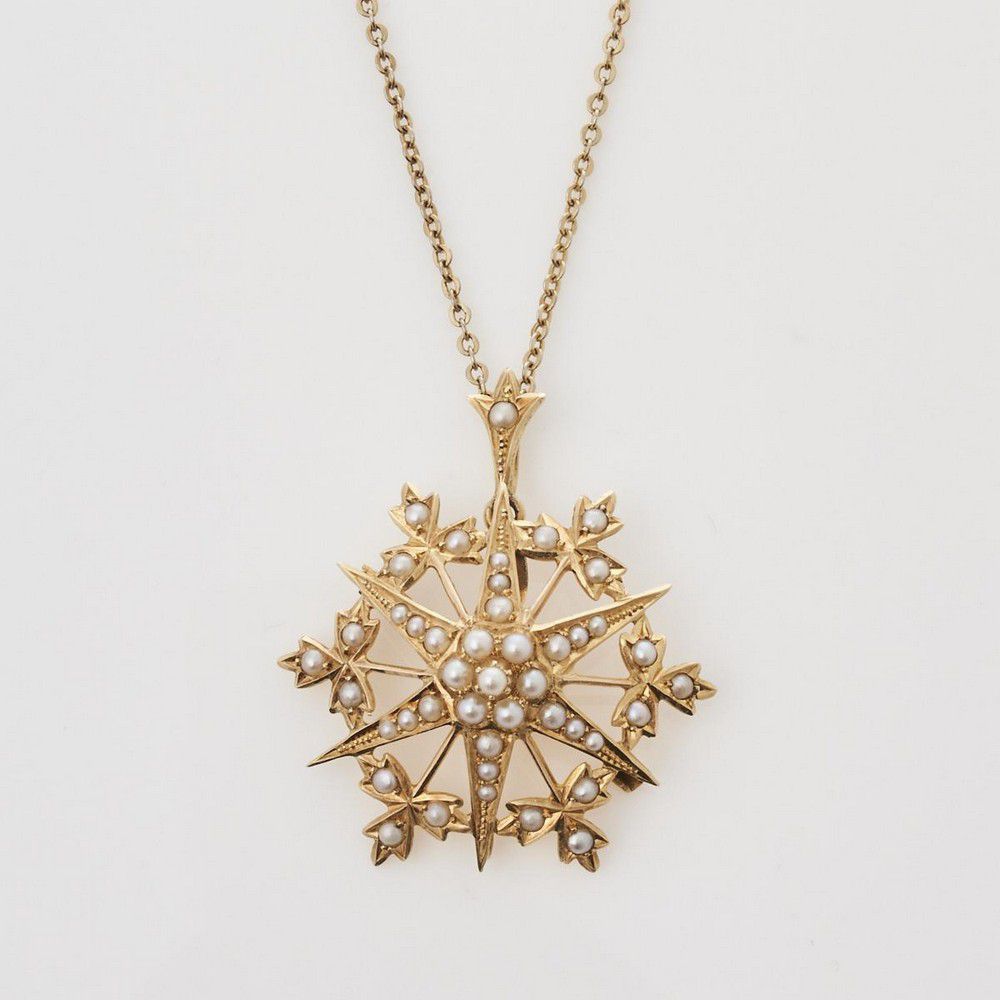 Star Pearl Pendant-Brooch with Gold Plated Chain - Pendants/Lockets ...