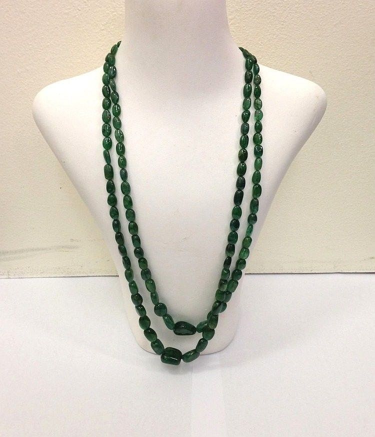 Tumbled Emerald Two-Strand Necklace - Necklace/Chain - Jewellery