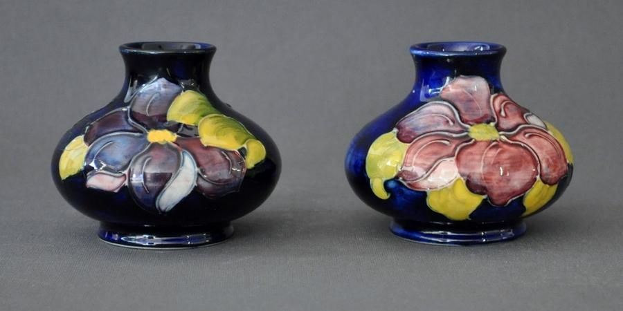 Blue Clematis Posy Vases (Pair) - Moorcroft - Ceramics