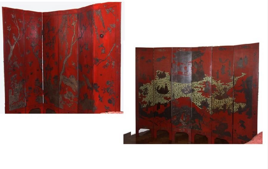 Chinese Lacquer Screen: Birds and Heavenly Landscapes - Furniture ...